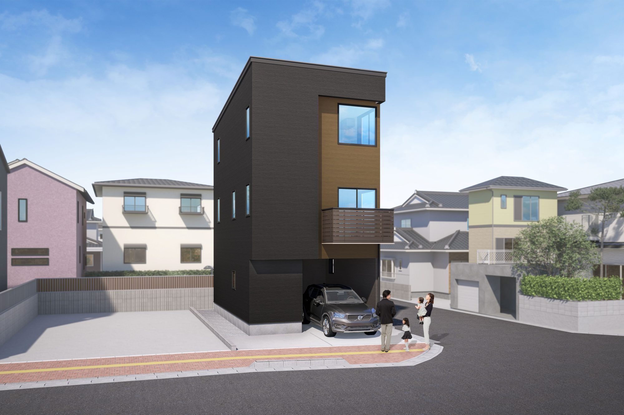 2鹿児島市永吉1丁目　新築建売　物件名【永吉1-01】 ガレージ裏収納部屋付き、3階建て4LDK